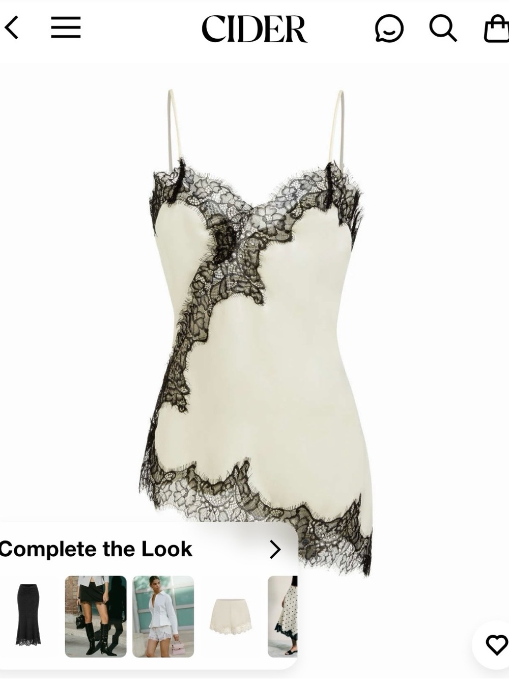 Cider Ivory Satin V-Neck Floral Lace Lettuce Trim Cami Blouse